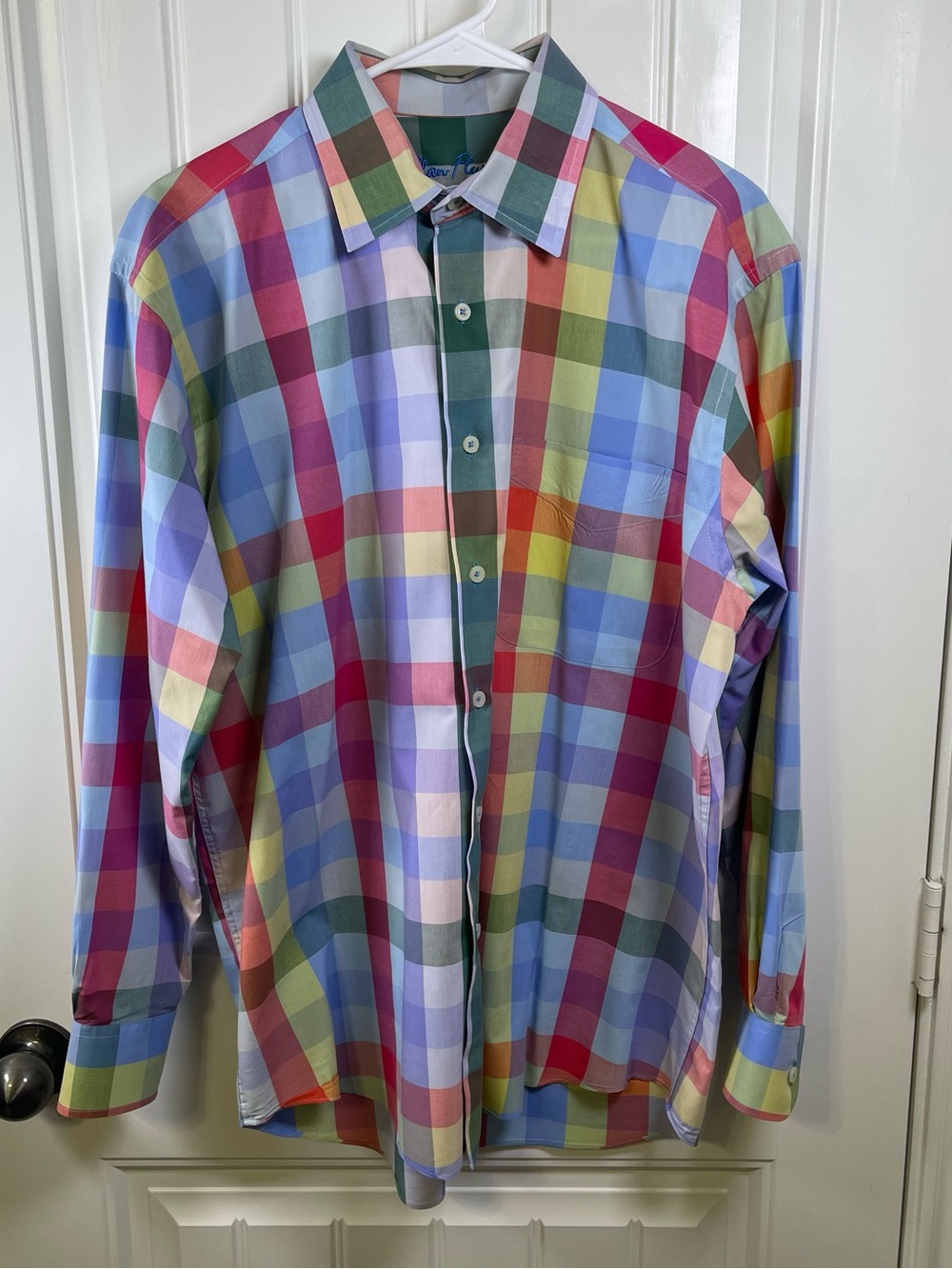 Alan Flusser Mens Medium Rainbow Plaid Long Sleeve Button Down Shirt 100% Cotton - Picture 2 of 9